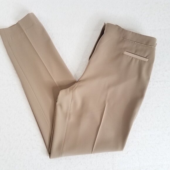 Jennifer Tattenelli Casini Tan Cropped Ankle Pants SIZE 42 / 6 Embellished Pocke - Picture 3 of 12